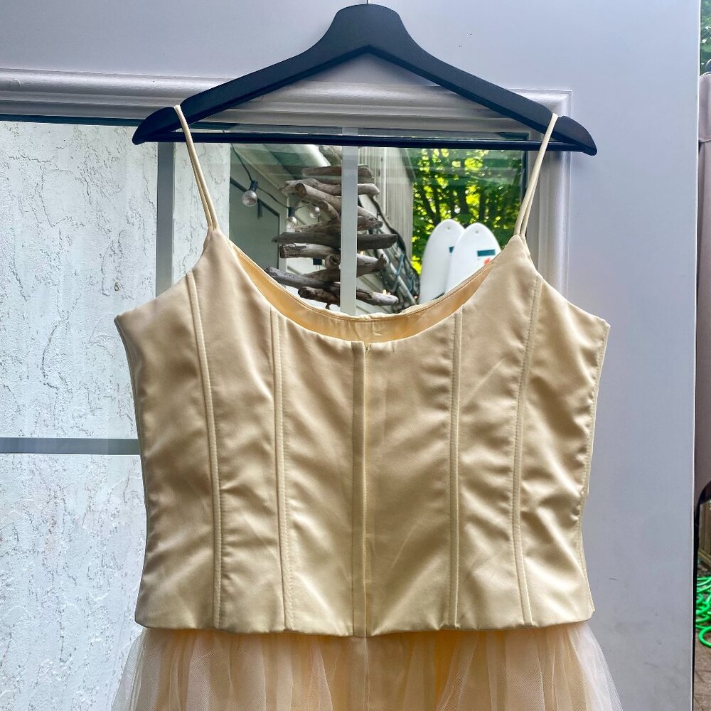 Vintage Jessica McClintock for Gunne Sax Butter yellow corset gown size 13 - Picture 4 of 13